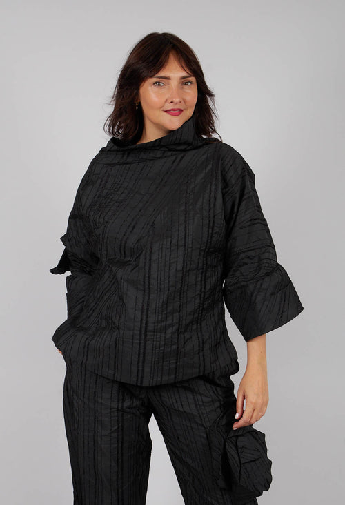 Top with Fabric Rose in Black