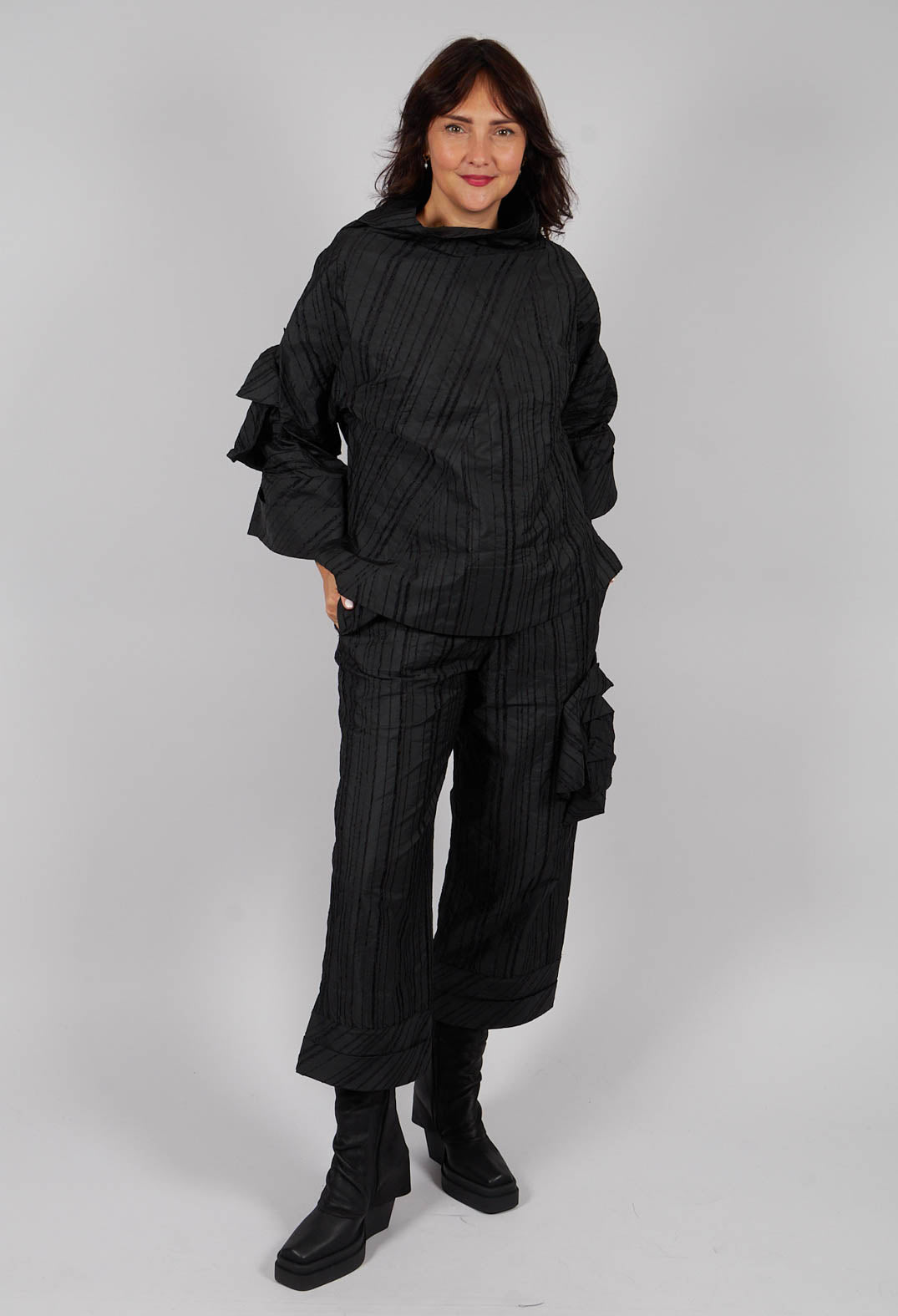 Top with Fabric Rose in Black