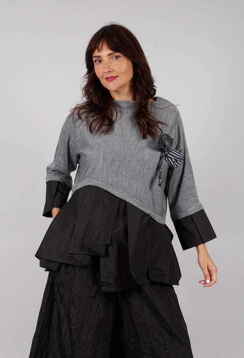 Dual Fabric Top with Embellishment in Grey