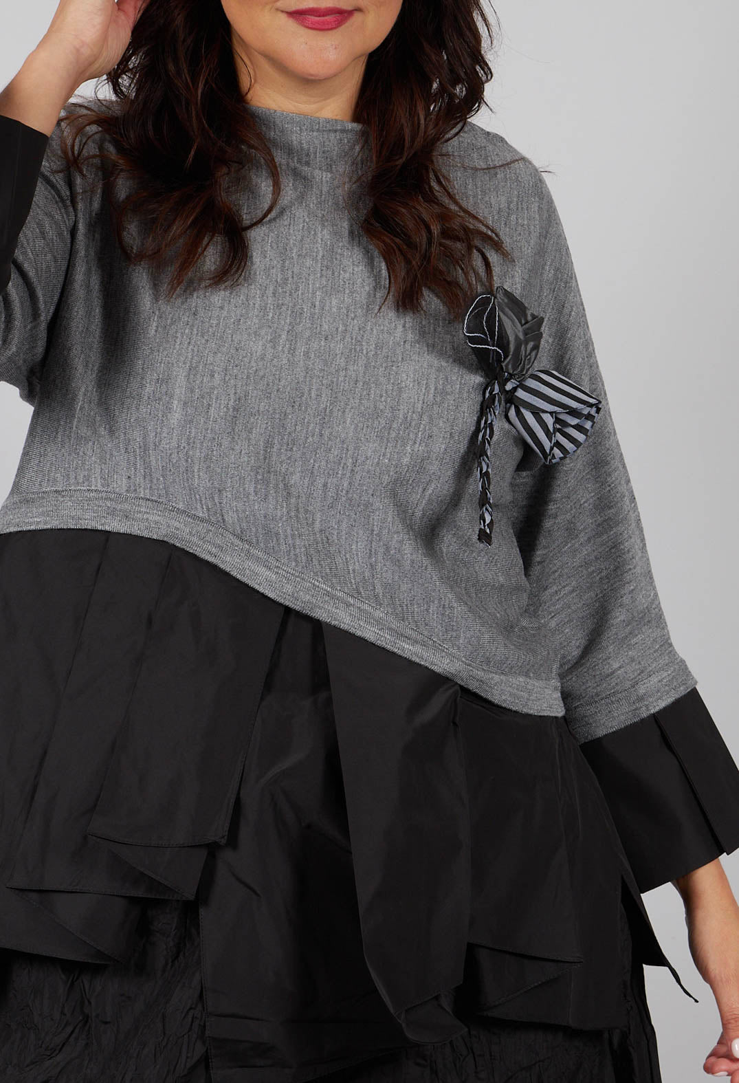 Dual Fabric Top with Embellishment in Grey