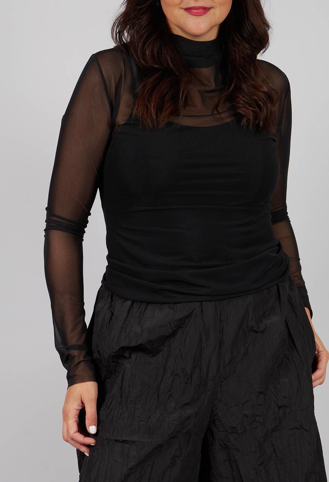 Sheer High Neck Top in Black