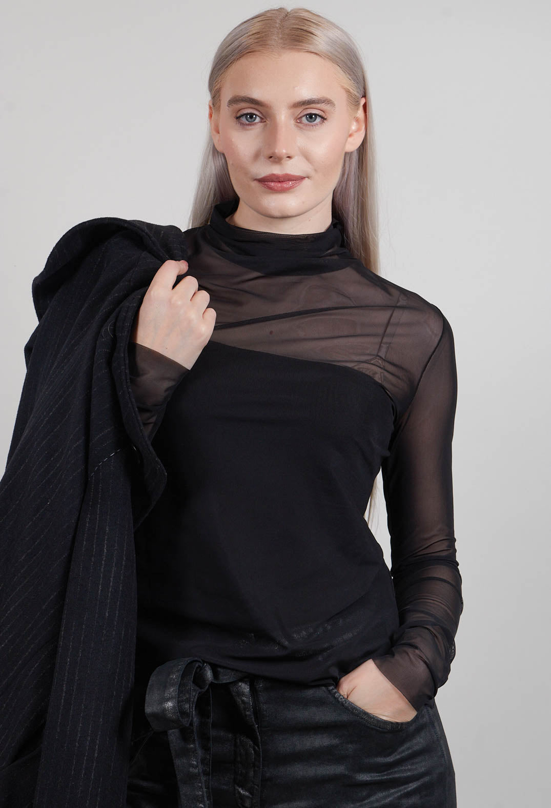 Sheer High Neck Top in Black
