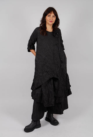 Long Sleeve Dress with Fabric Rose in Black
