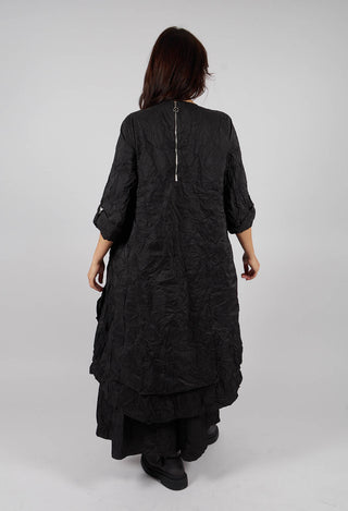 Long Sleeve Dress with Fabric Rose in Black