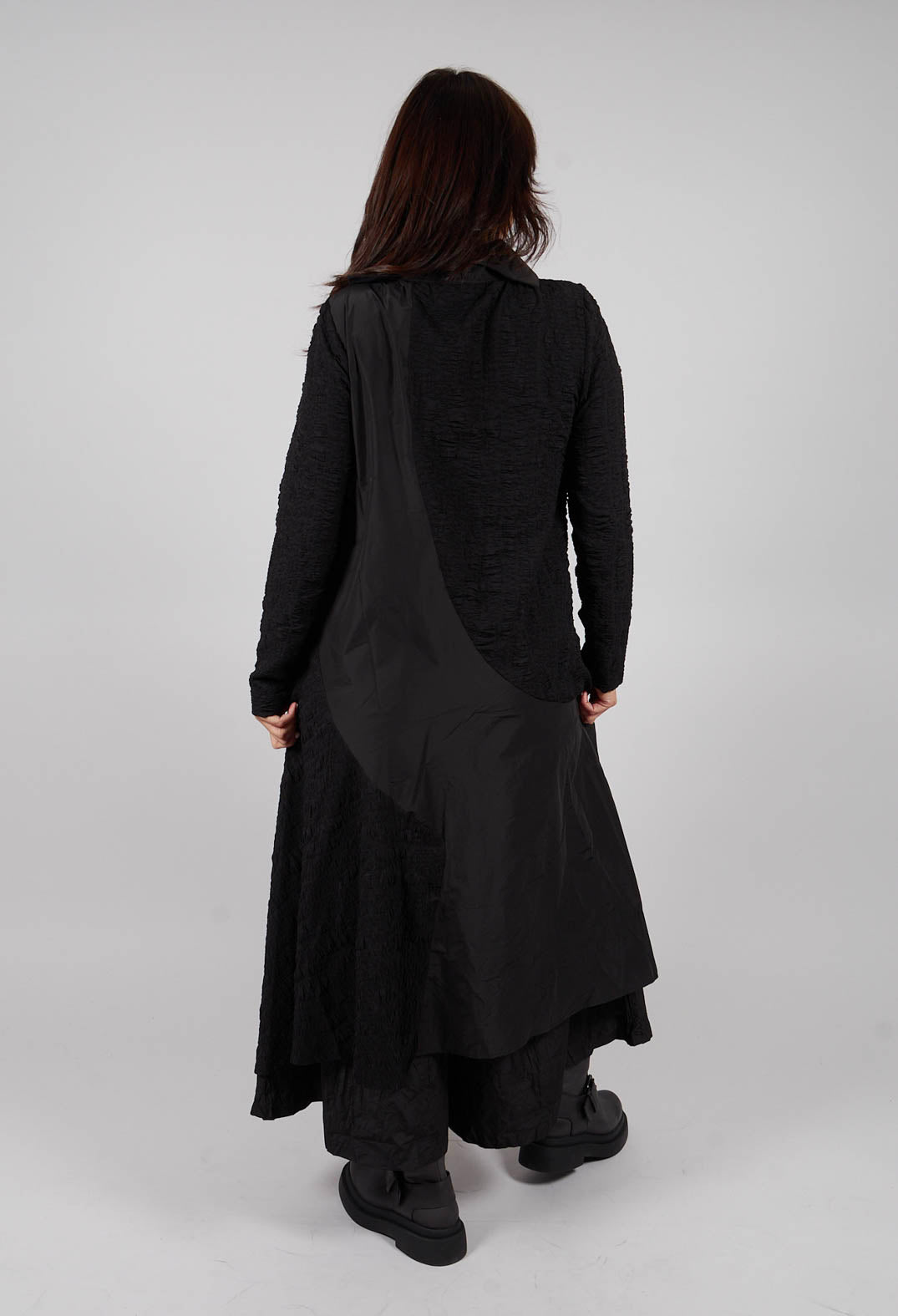 High Neck Dual Fabric Dress in Black