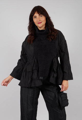 High Neck Dual Fabric Top in Black
