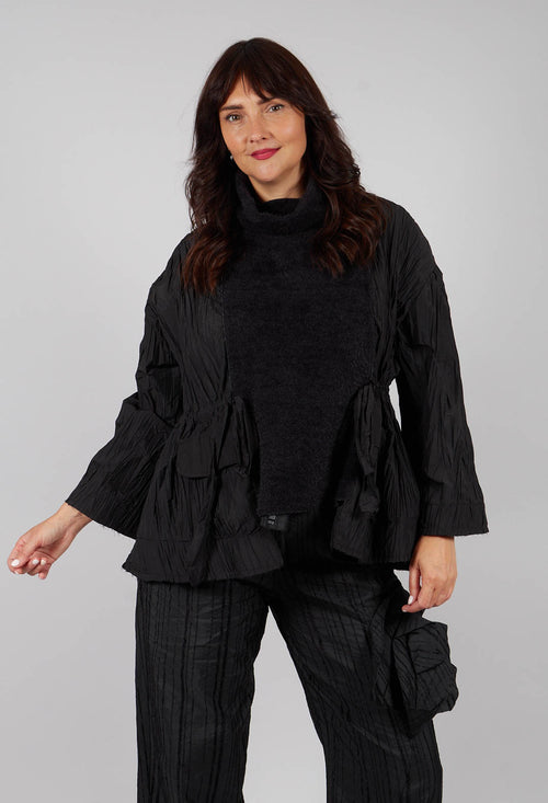High Neck Dual Fabric Top in Black