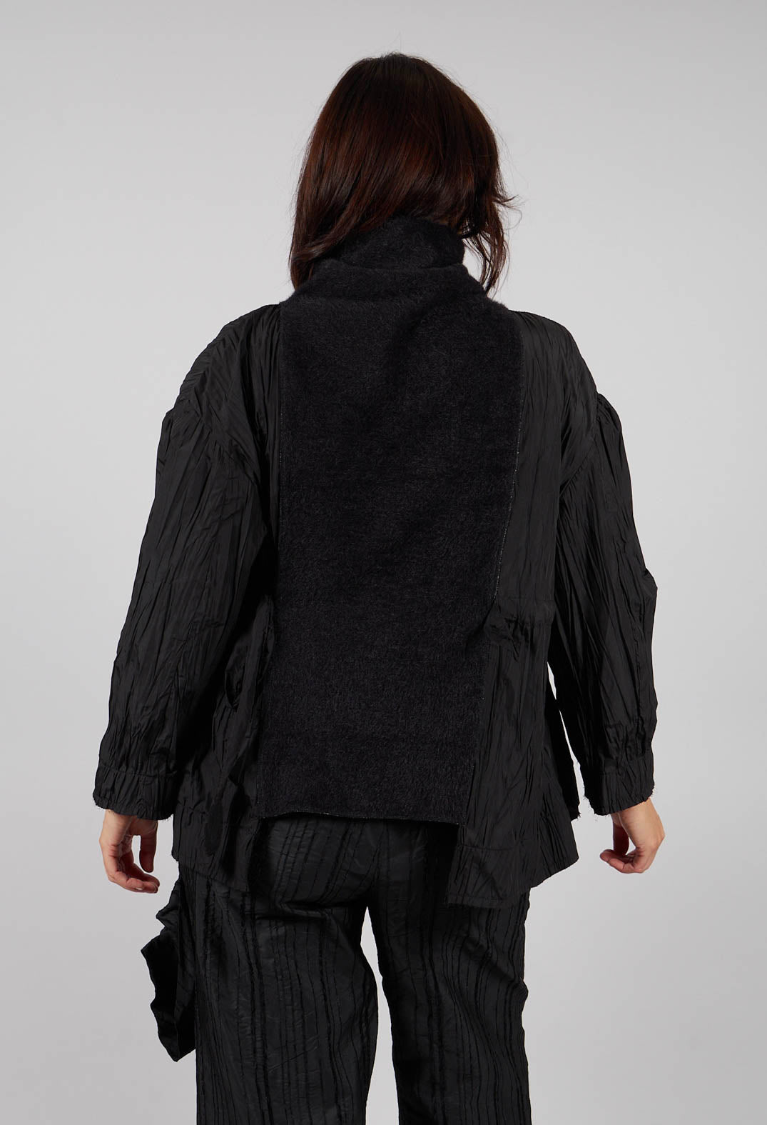 High Neck Dual Fabric Top in Black