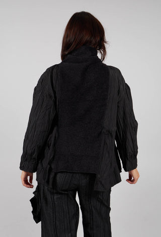 High Neck Dual Fabric Top in Black
