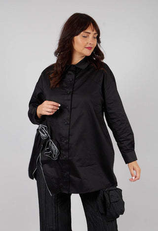 Shirt with Fabric Rose Embellishment in Black