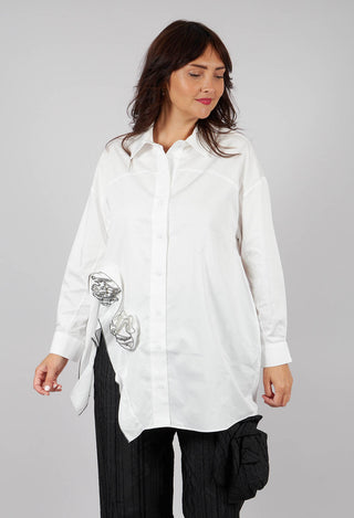 Shirt with Fabric Rose Embellishment in White