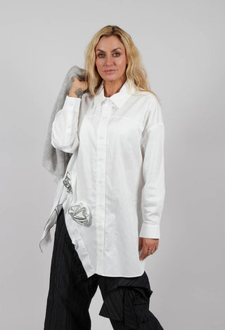 Shirt with Fabric Rose Embellishment in White
