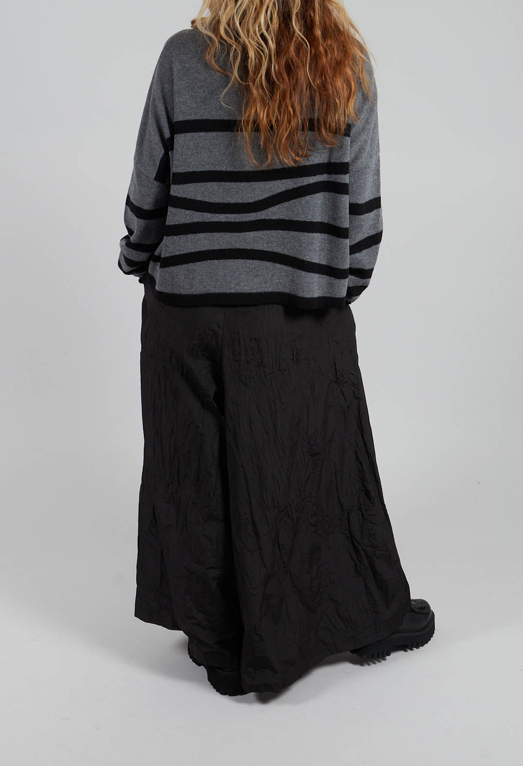 Textured Wide Leg Trousers in Black