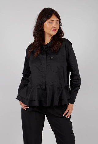 Shirt with Ruffle Peplum Hem in White