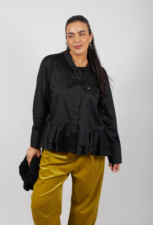 Shirt with Ruffle Peplum Hem in Black