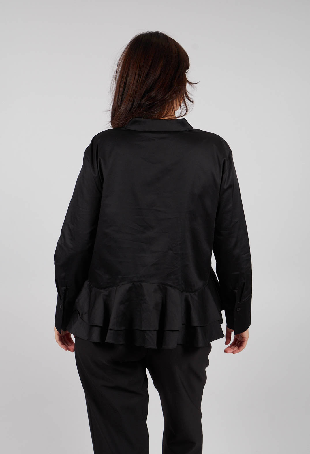 Shirt with Ruffle Peplum Hem in White