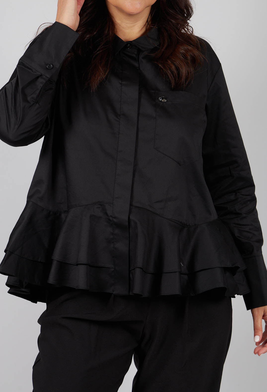 Shirt with Ruffle Peplum Hem in White