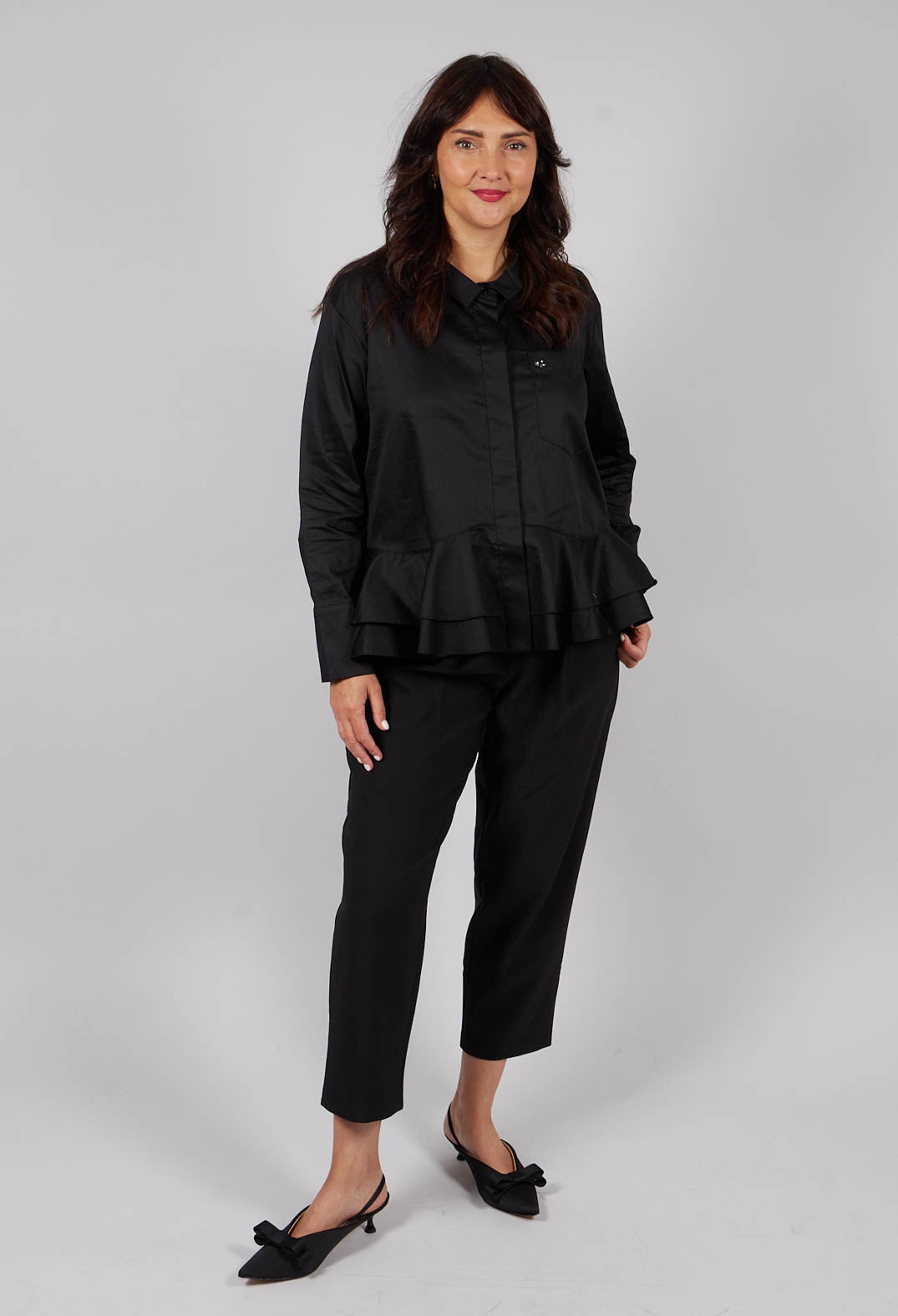 Shirt with Ruffle Peplum Hem in White