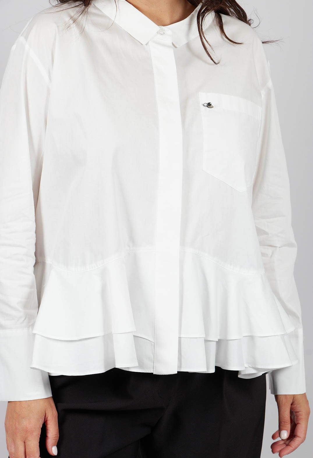 Shirt with Ruffle Peplum Hem in Black