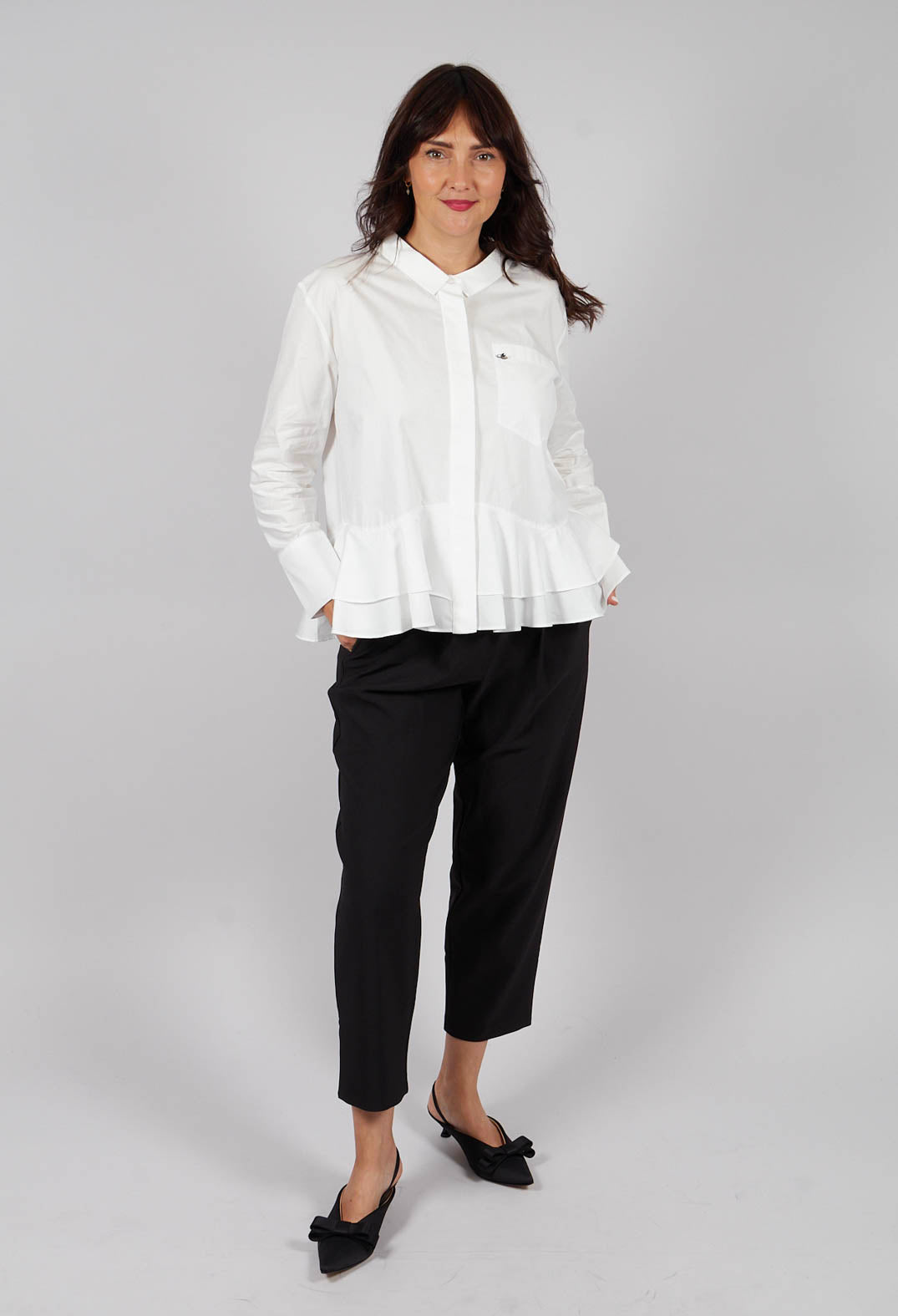 Shirt with Ruffle Peplum Hem in Black