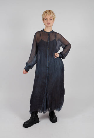 Button Through Dress in Midnight Blue