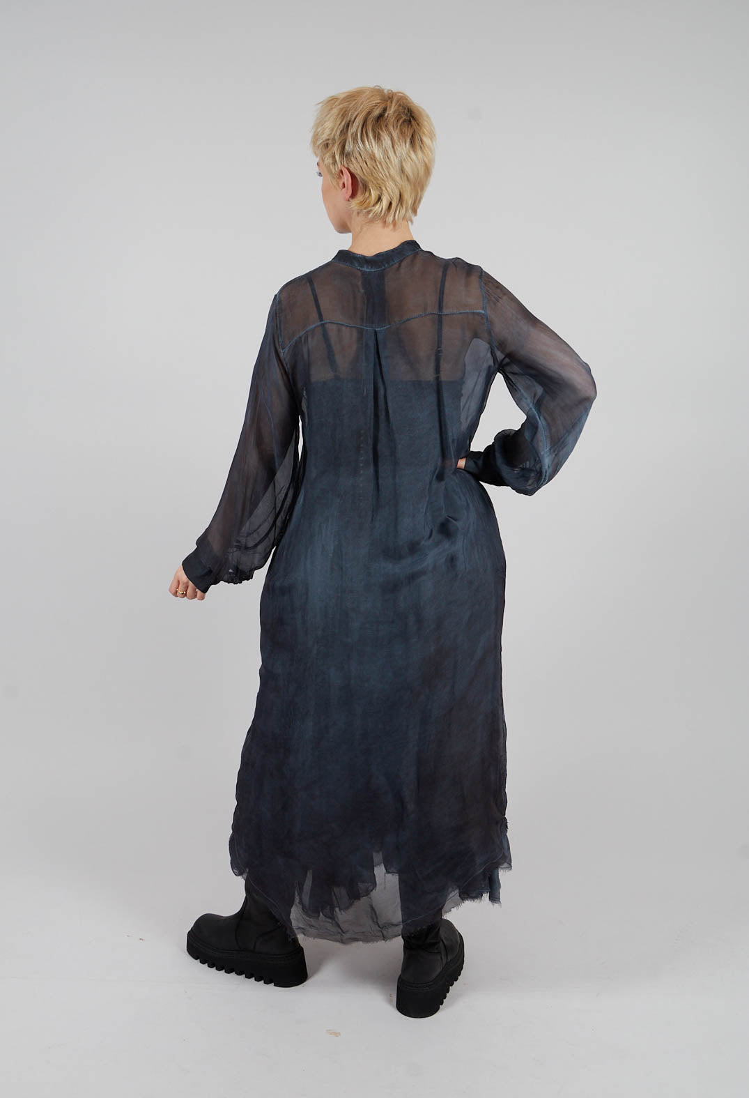 Button Through Dress in Midnight Blue