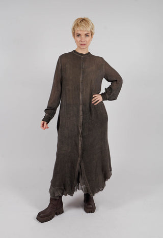Collarless Shirt Dress in Bengal Brown