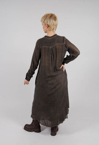 Collarless Shirt Dress in Bengal Brown