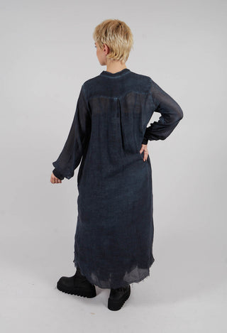 Collarless Shirt Dress in Midnight Blue