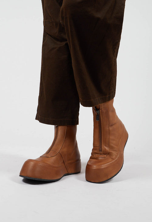 Zip Front Platform Ankle Boot in Gasoline Camel