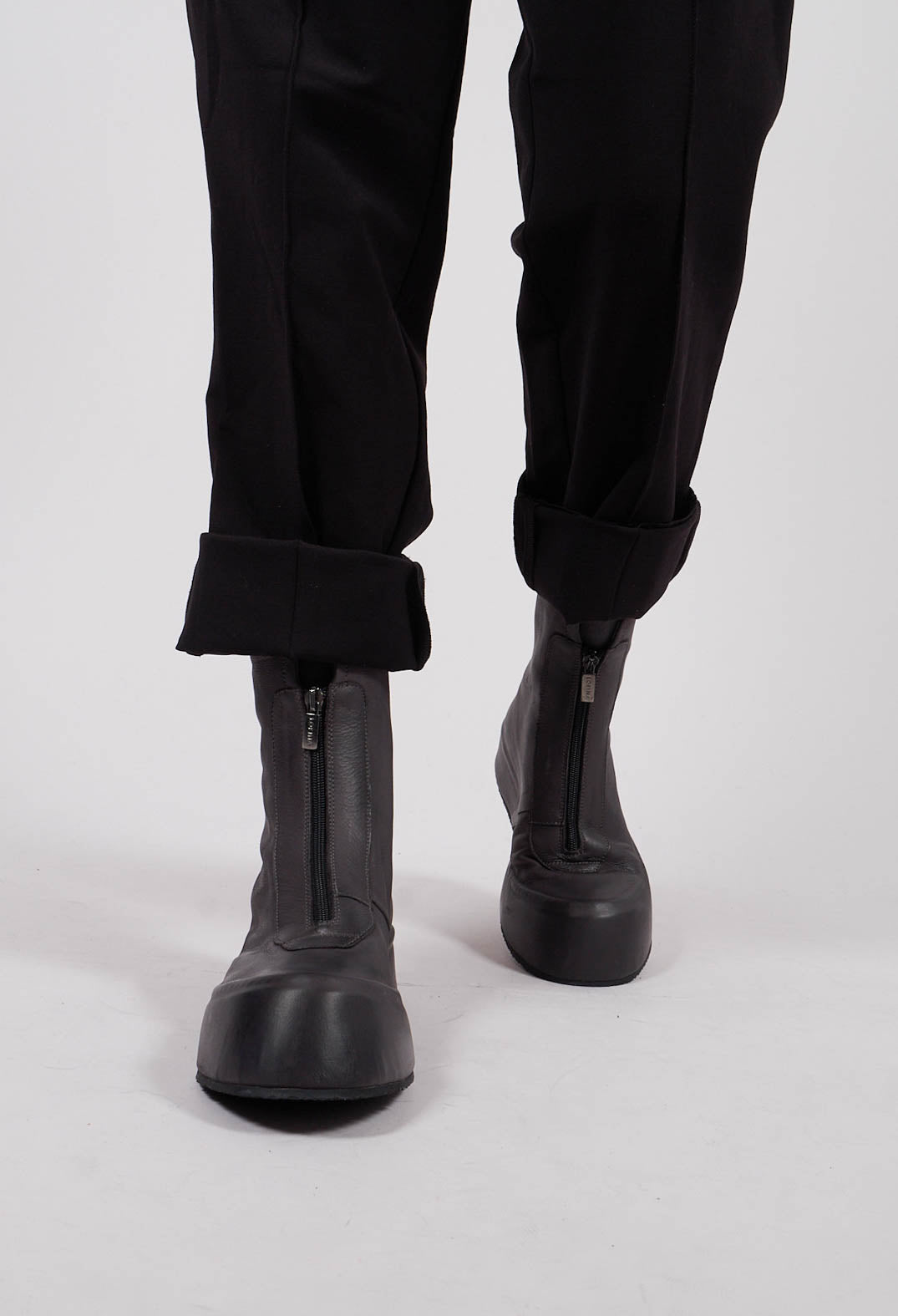 Zip Front Platform Ankle Boot in Gasoline Londra