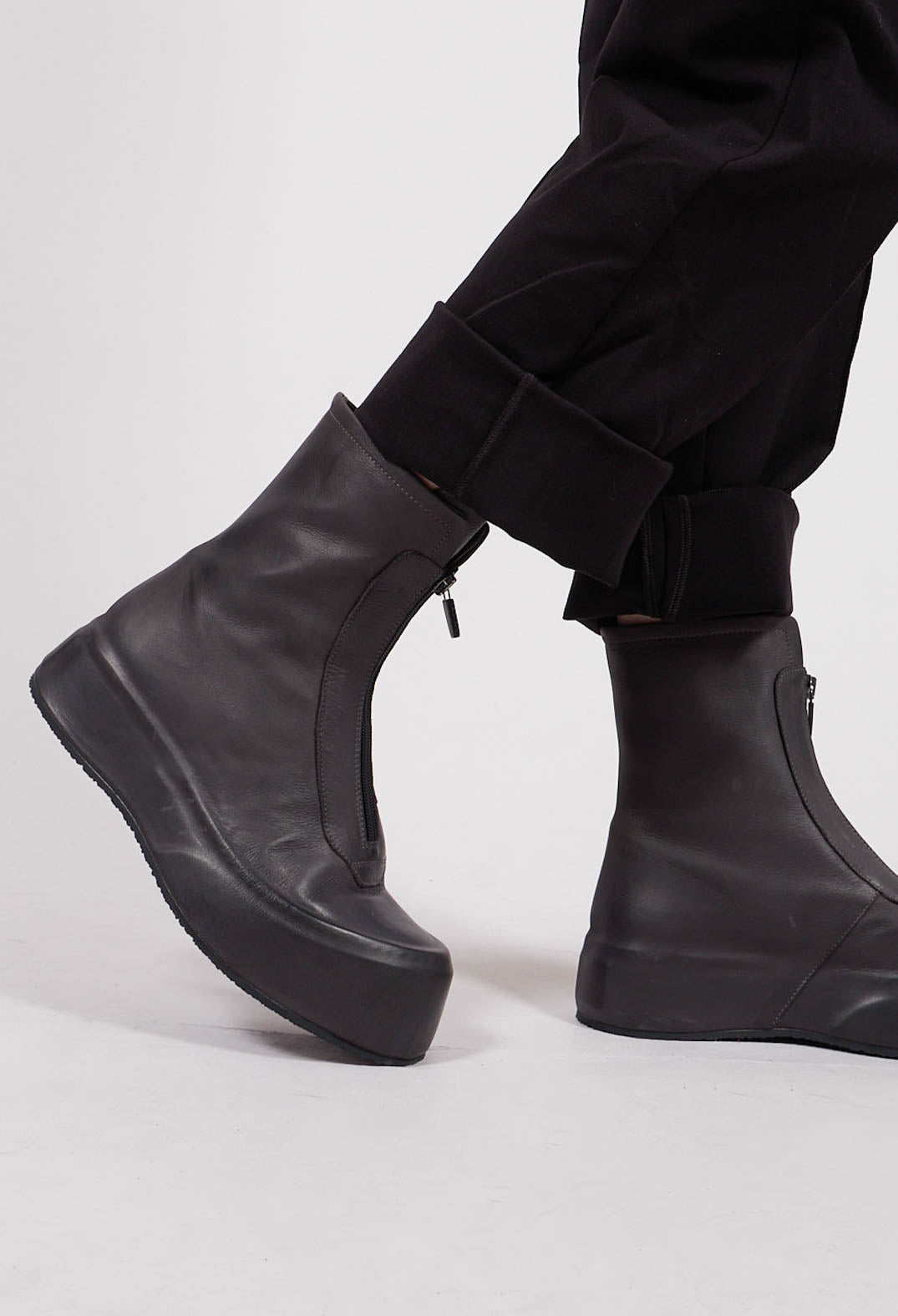 Zip Front Platform Ankle Boot in Gasoline Londra