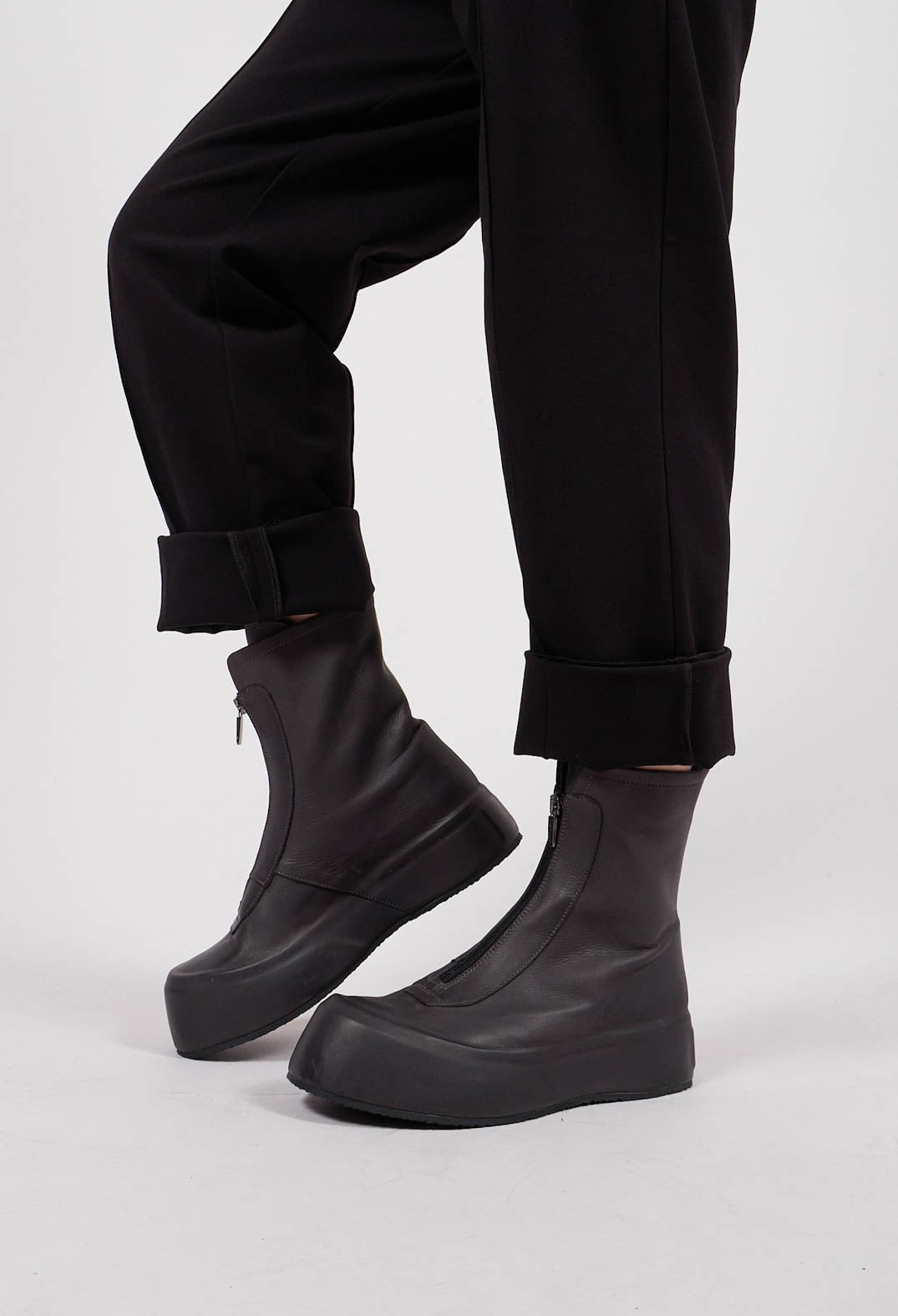 Zip Front Platform Ankle Boot in Gasoline Londra