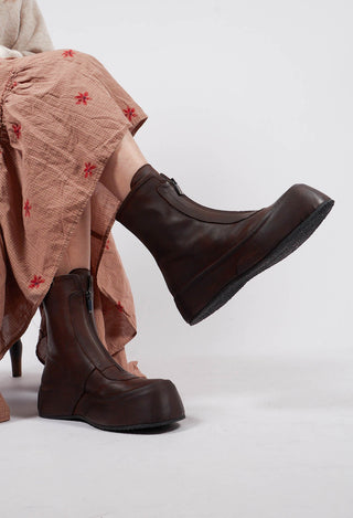 Zip Front Platform Ankle Boot in Gasoline Sigaro