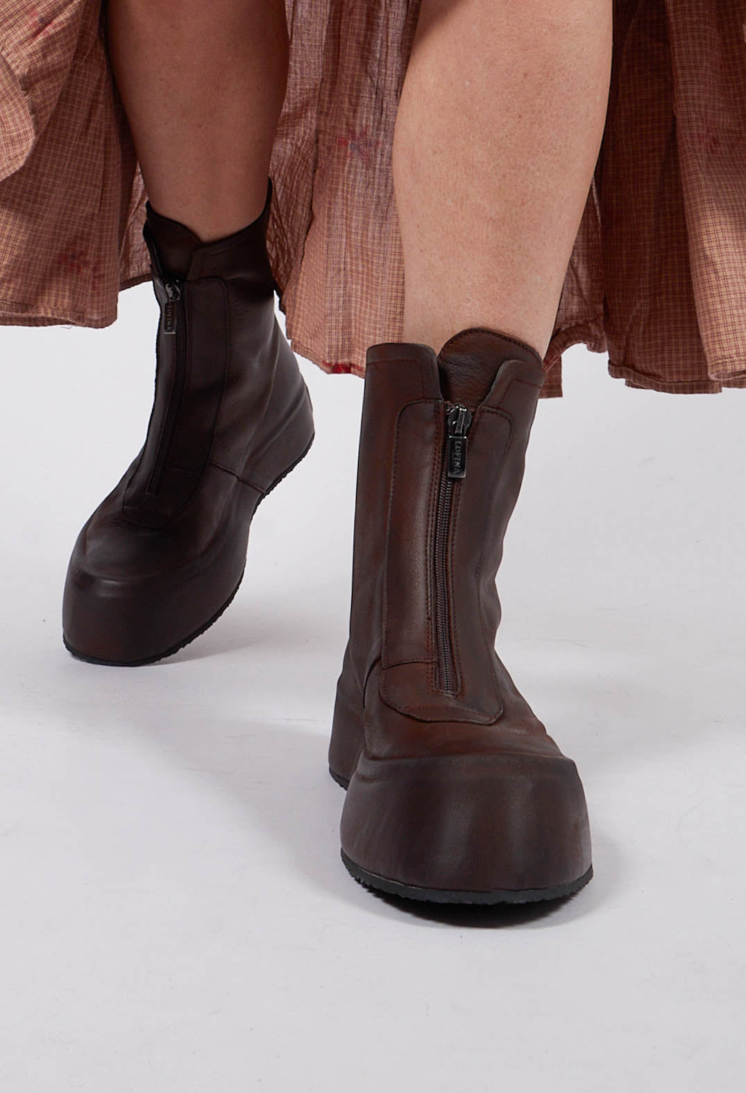 Zip Front Platform Ankle Boot in Gasoline Sigaro