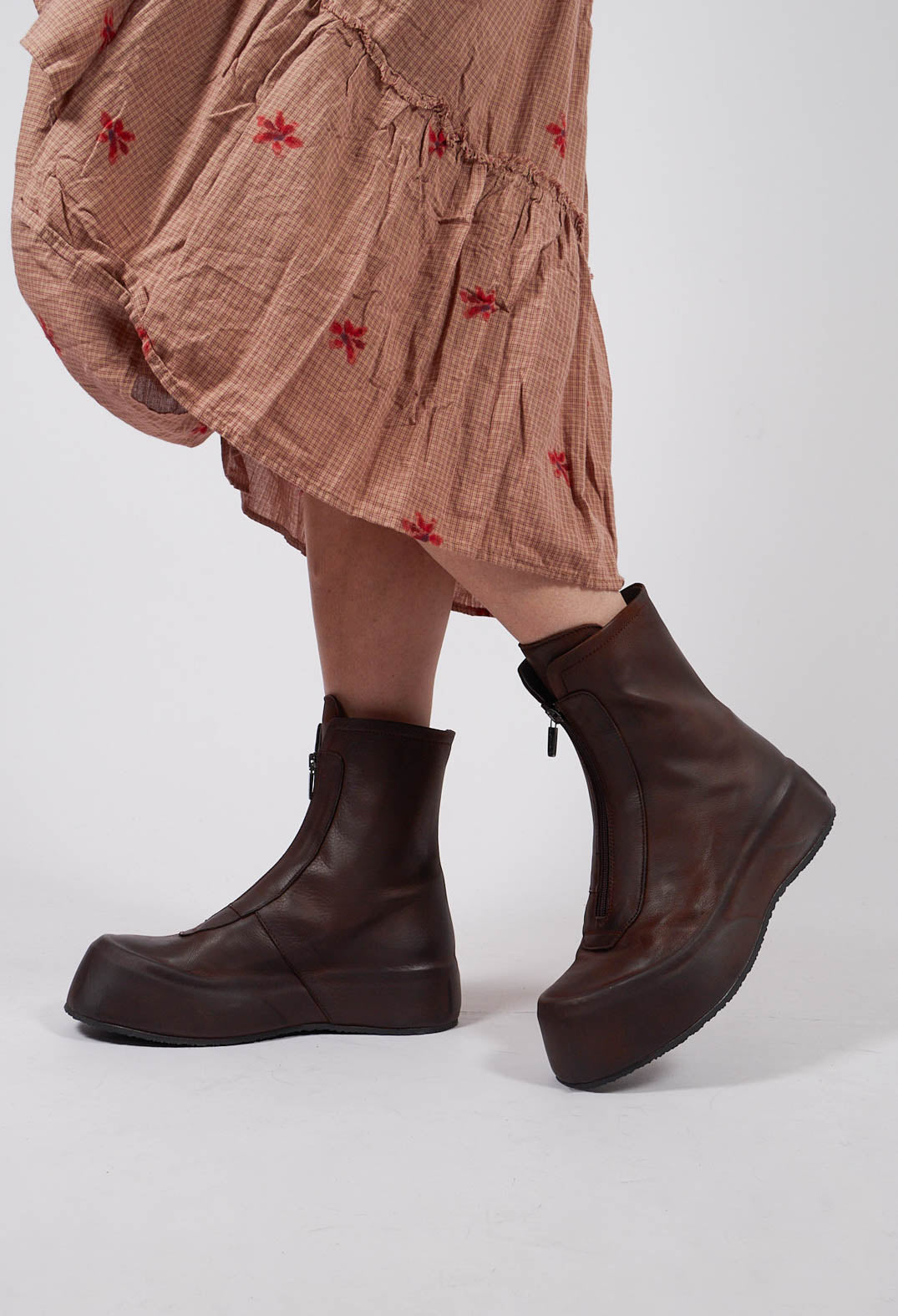 Zip Front Platform Ankle Boot in Gasoline Sigaro