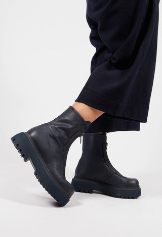 Zip Front Ankle Boots in Gasoline Navy