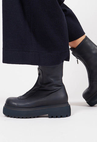 Zip Front Ankle Boots in Gasoline Navy