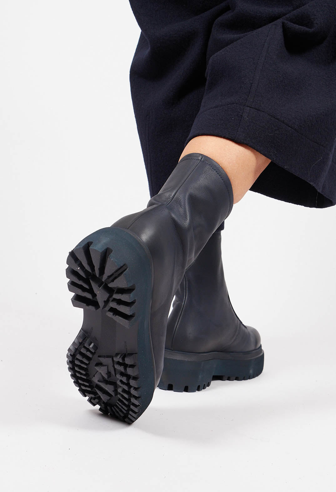 Zip Front Ankle Boots in Gasoline Navy
