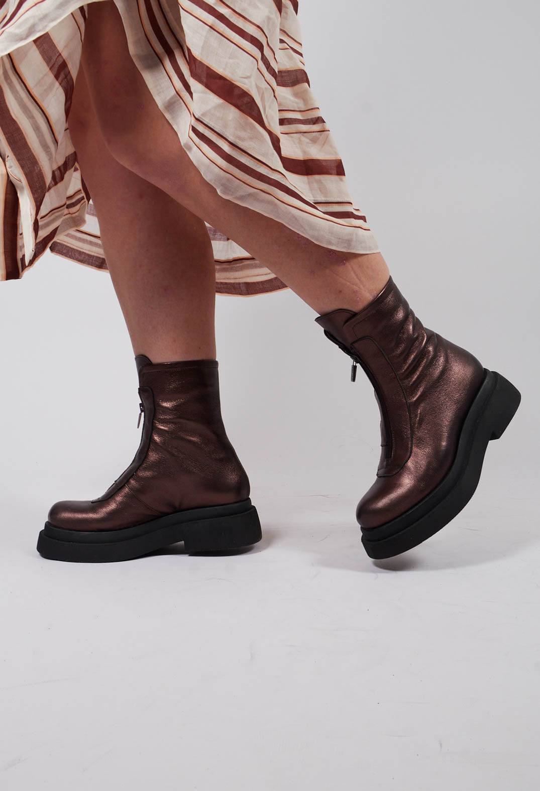 Ankle Boots with Front Zip in Laminati