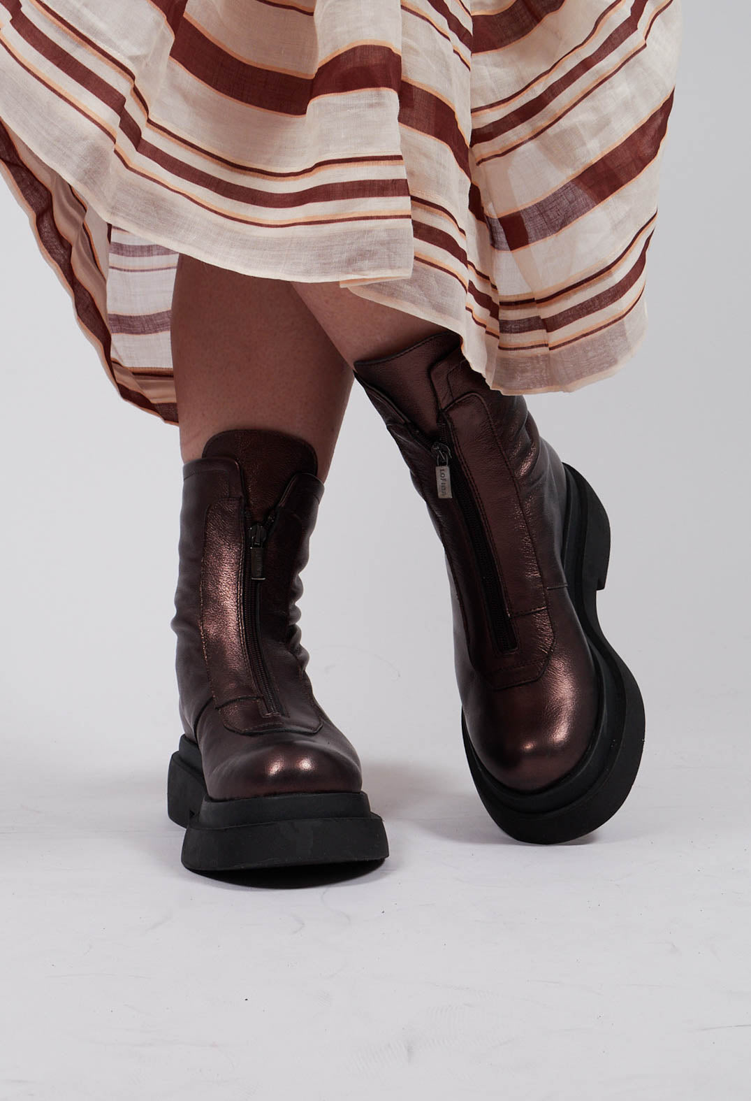 Ankle Boots with Front Zip in Laminati