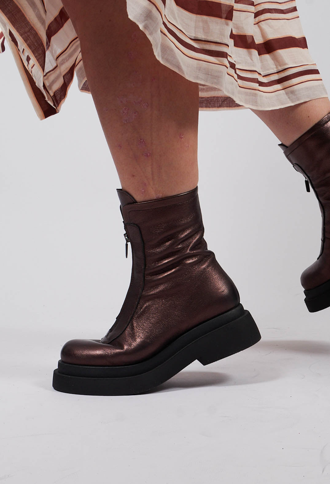 Ankle Boots with Front Zip in Laminati