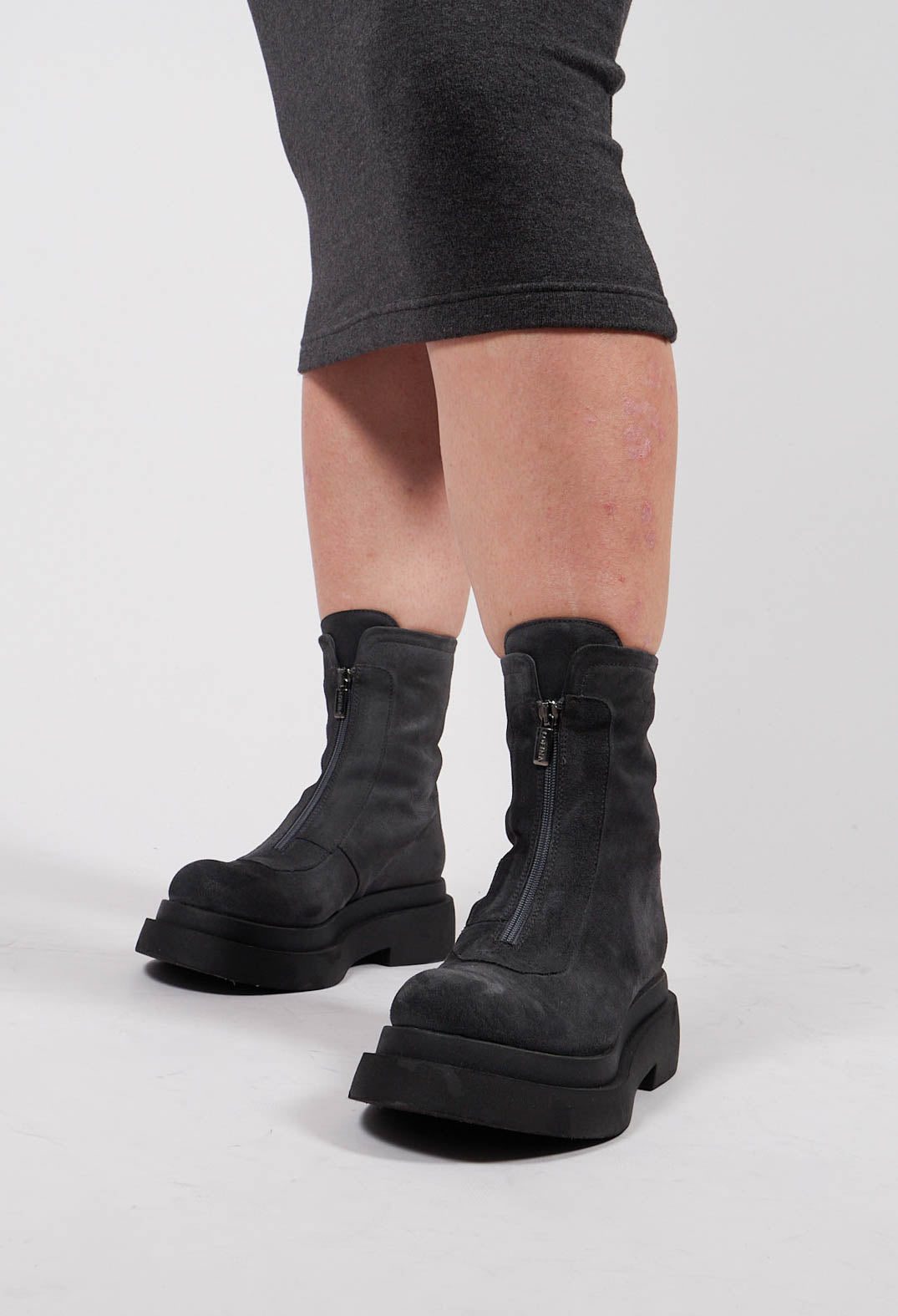 Ankle Boots with Front Zip in London Charcoal