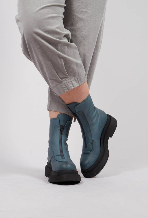 Ankle Boots with Front Zip in Gasoline Ginepro