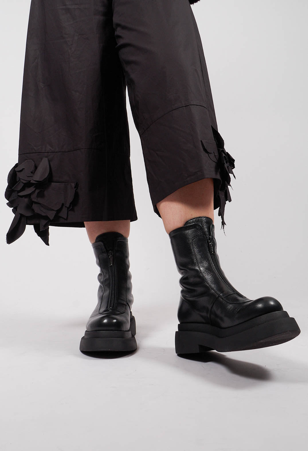 Ankle Boots with Front Zip in Laminati Nero