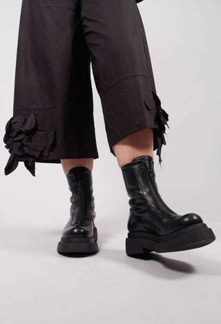 Ankle Boots with Front Zip in Laminati Nero