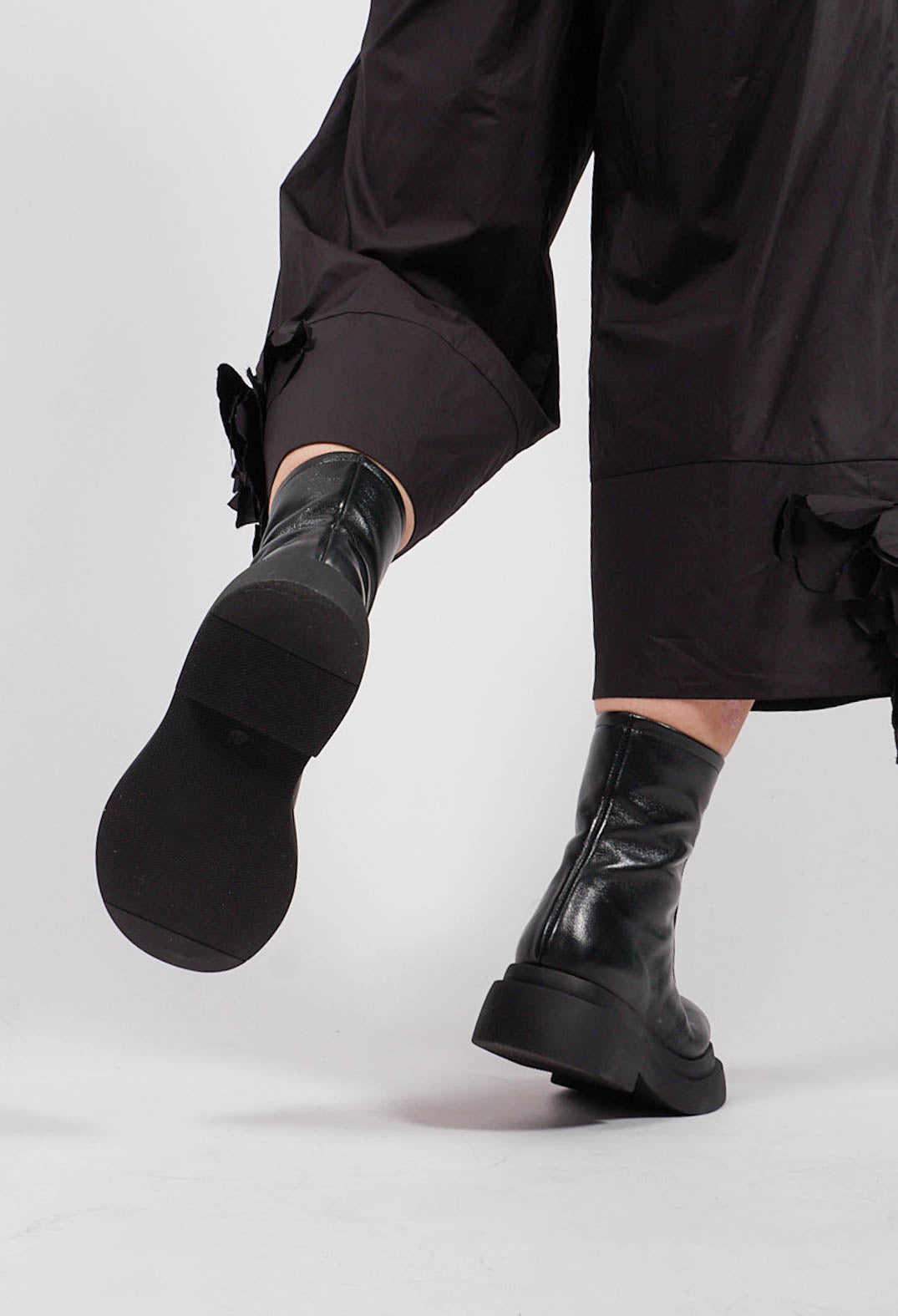 Ankle Boots with Front Zip in Laminati Nero