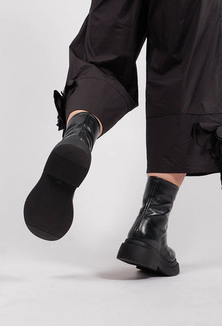 Ankle Boots with Front Zip in Laminati Nero