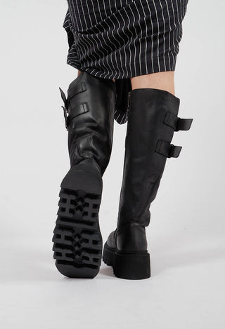 Tall Boots with Buckle Detail in Gasoline Nero