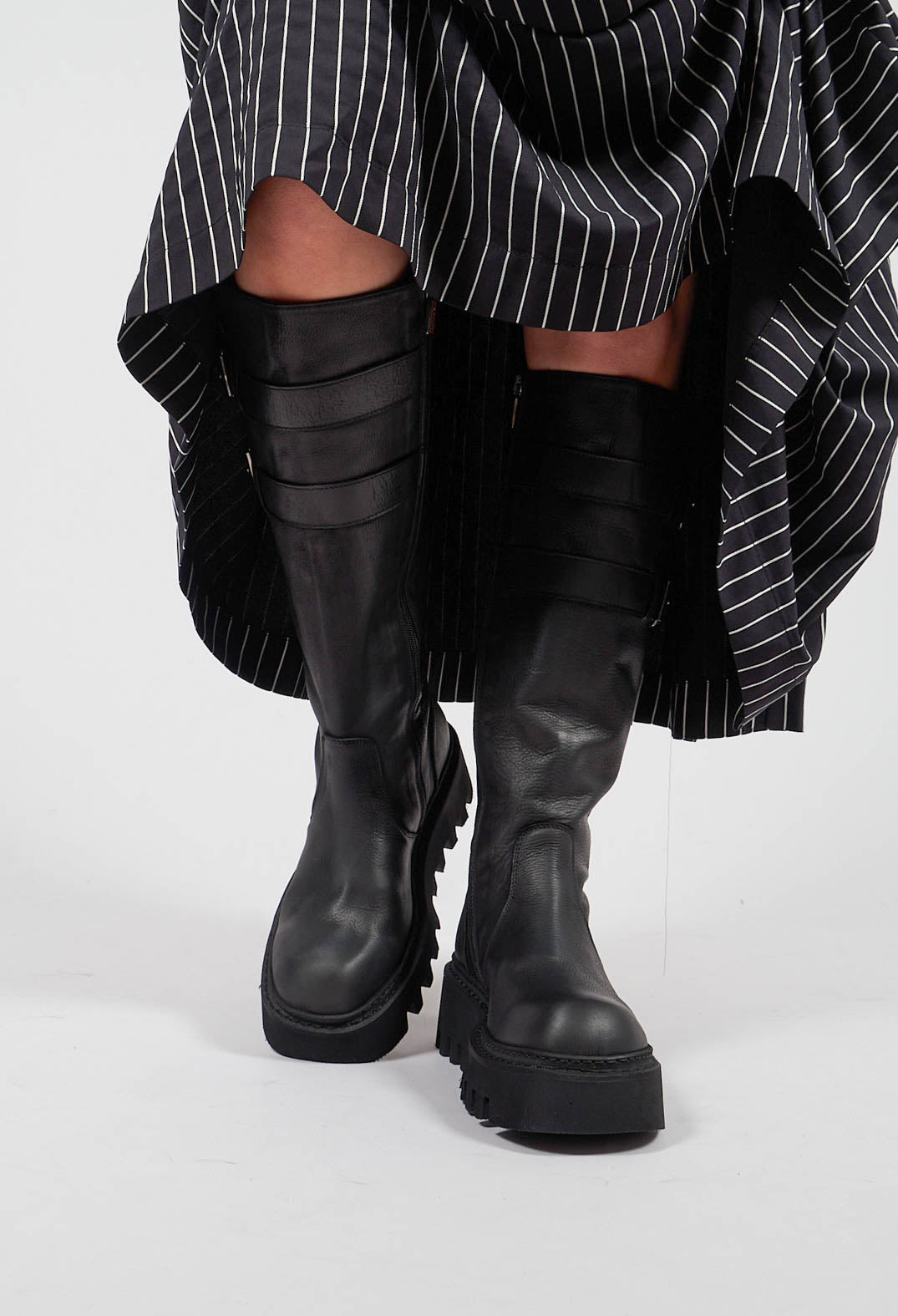 Tall Boots with Buckle Detail in Gasoline Nero